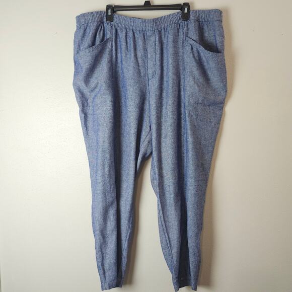 Old Navy Pants - Old Navy Women's Linen Blend Pants Blue Chambray Pull On Tapered Leg XXL